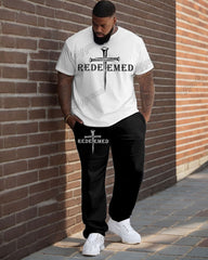 Men's Plus Size Redeemed Christian Print T-Shirt Trousers Suit