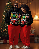 Couple Fashion Casual Big & Tall Christmas New Year Printed Hoodie Set