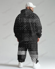 Men's Daily Casual Black Pixel Geometric Print Plus Size Hoodie Suit