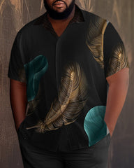 Black Men's Ombre Art Plus Size Short Sleeve Walking Set