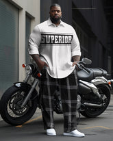 Men's Plus Size Superior Geometric Plaid Long Sleeve Walking Suit