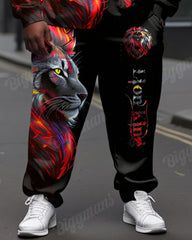 Men's Street Fashion Lion Alphabet Print Big and Tall Hoodie Set