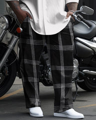 Men's Plus Size Superior Geometric Plaid Long Sleeve Walking Suit
