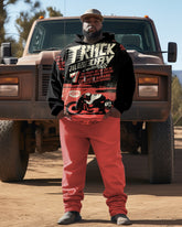 Men's Plus Size Vintage Racing Rider Hoodie Set Two Piece