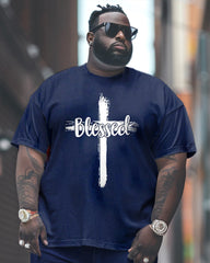 Men's Large Daily Cross Letter Print T-Shirt Pants Set