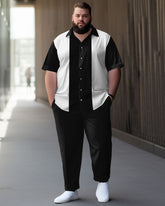 Men's Big & Tall Simple Black And White Stripe Print Short Sleeve Shirt Set