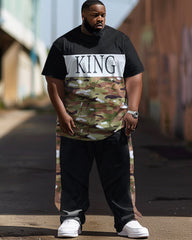 Men's Simple Camouflage Color Block Letter Print Large Suit