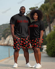 Couple Rose Short-sleeved T-shirt Shorts Suit Large