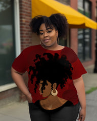 Women's Big and Tall Color Painting Art Black Girls Crew Neck T-Shirt