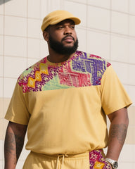 Men's Plus Size Creative Patchwork Printed T-Shirt Shorts Suit