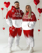 Couple Matching Big and Tall Merry Christmas Snowflake Hoodie Pants Set