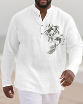 Big & Tall Men's Bamboo Hemp Texture Henry Collar Long Sleeve Shirt