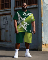 Big Men's Outdoor RESPECT Start Printed Street Fashion Short Sleeve T-Shirt Shorts Set