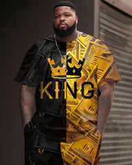 Street Casual Contrast Stitching King Crown Print Large Men's Set
