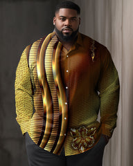 Men's Big & Tall Casual Gentleman's Floral Vine Texture Long-sleeved Lapel Shirt