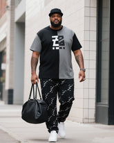 Big Boy Street Fashion Personality English Design Color-matching Short-sleeved Trousers Suit