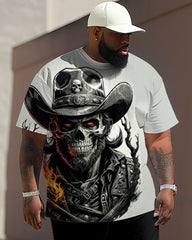 Big and Tall Guy's Street Fashion Hat Skull Print T-Shirt Trousers Set