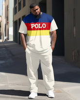 Big Men's Causal Colorblock Short Sleeve T-shirt Pants Set