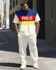 Big Men's Causal Colorblock Short Sleeve T-shirt Pants Set