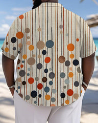 Men's Plus Size Hawaiian Color Polo Dot Print Short Sleeve Slub Shirt