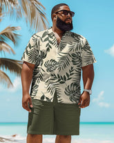 Big Guy Hawaiian Tropical Leaf Print Green Shirt Shorts Set