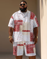 Men's Plus Size Casual Holiday Paisley Print Short Sleeve Shirt Shorts Suit