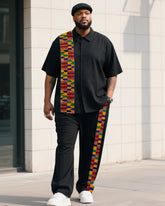 Big Boy Must-Have 2025 Popular African Impression Striped Short Sleeve Shirt Trousers Suit