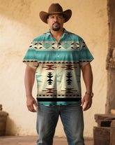 Men's Plus Size Western Denim Floral Print Short Sleeve Shirt