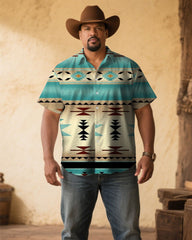 Men's Plus Size Western Denim Floral Print Short Sleeve Shirt