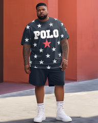 Men's Plus Size Star Polo Printed Two-Piece Set