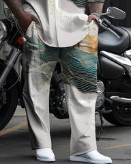 Men's Large Size Irregular Color Block Marble Long Sleeve Walking Set