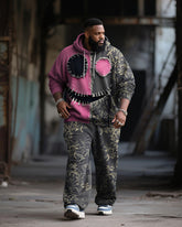 Big & Tall Men's Halloween Pink Funny Expression Contrast Stitch Print Hoodie Suit