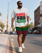 Men's Plus Size Juneteenth Alphabet Print Henley Collar Short Sleeve T-Shirt Shorts Suit