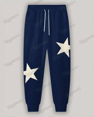 Men's Casual Dark Blue Star Print Plus Size Hoodie Suit