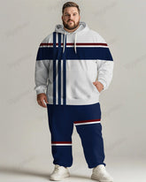 Men's Daily Casual Blue Striped Patchwork Print Plus Size Hoodie Suit