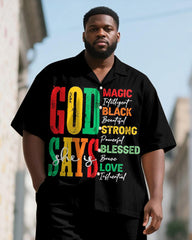 Men's Plus Size Juneteenth Blessing Letter Print Shirt Shorts Suit