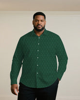 Big & Tall Men's Business Green & Khaki & Black & Red Jacquard Long Sleeve Shirt