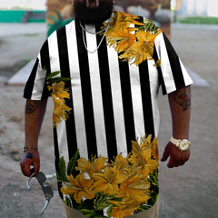 Plus Size Relaxed Striped Floral  T-Shirt