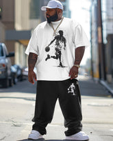 Big & Tall Men's Street Casual Granules Abstract Basketball Printed T-Shirt Trousers Set