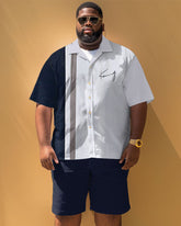 Men's Big & Tall Casual Simple Striped Print Short Sleeve Shirt Shorts Set