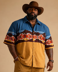 Big & Tall Men's Western Navajo Geometric Print Short Sleeve Shirt Pants Set