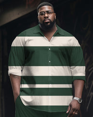 Men's Plus Size Simple Striped Long Sleeve Lapel Shirt 2-Piece Set