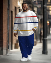 Men's Plus Size Colorblock Stripe Print Long Sleeve T-Shirt Trousers Suit