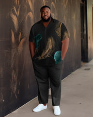 Black Men's Ombre Art Plus Size Short Sleeve Walking Set