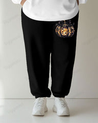 Women's Casual Daily Shiny Mosaic Pumpkin Print Plus Size Hoodie Suit