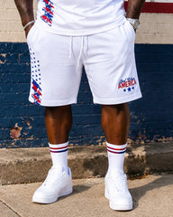 Big & Tall Men's God Bless America Letter Flag Print POLO Short Sleeve Shorts Set