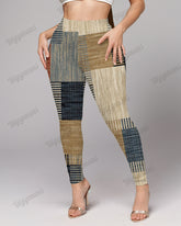 Plus Size Women's Retro Colorblock Texture Print Skinny Leggings