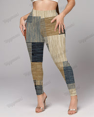 Plus Size Women's Retro Colorblock Texture Print Skinny Leggings