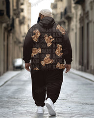Men's Casual Retro Brown Bear Letter Print Plus Size Hoodie Suit