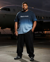 Big & Tall Men's Gradient Blue Black Hole Alphabet Print T-Shirt Pants Suit